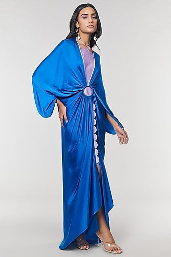 Blue Scalloped Detailed Ring Gown