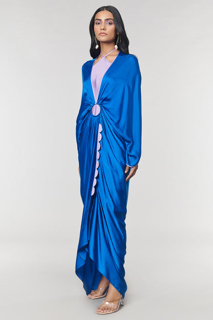 Blue Scalloped Detailed Ring Gown