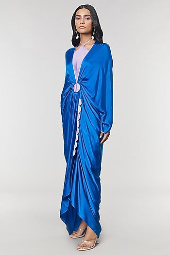 Blue Scalloped Detailed Ring Gown