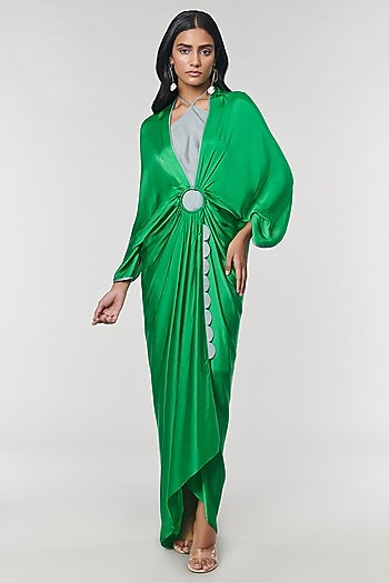 Green Scalloped Detailed Ring Gown