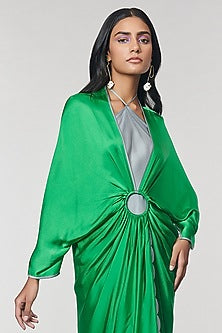 Green Scalloped Detailed Ring Gown