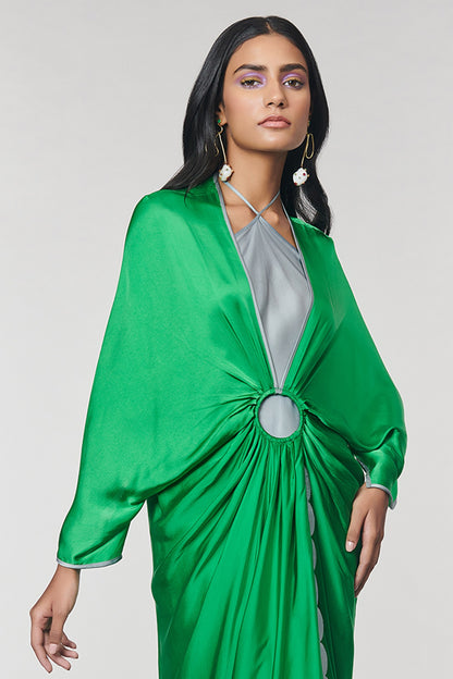Green Scalloped Detailed Ring Gown