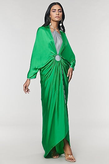 Green Scalloped Detailed Ring Gown