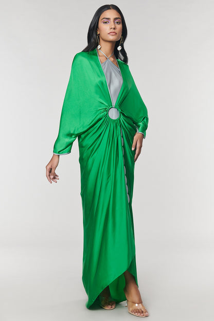 Green Scalloped Detailed Ring Gown