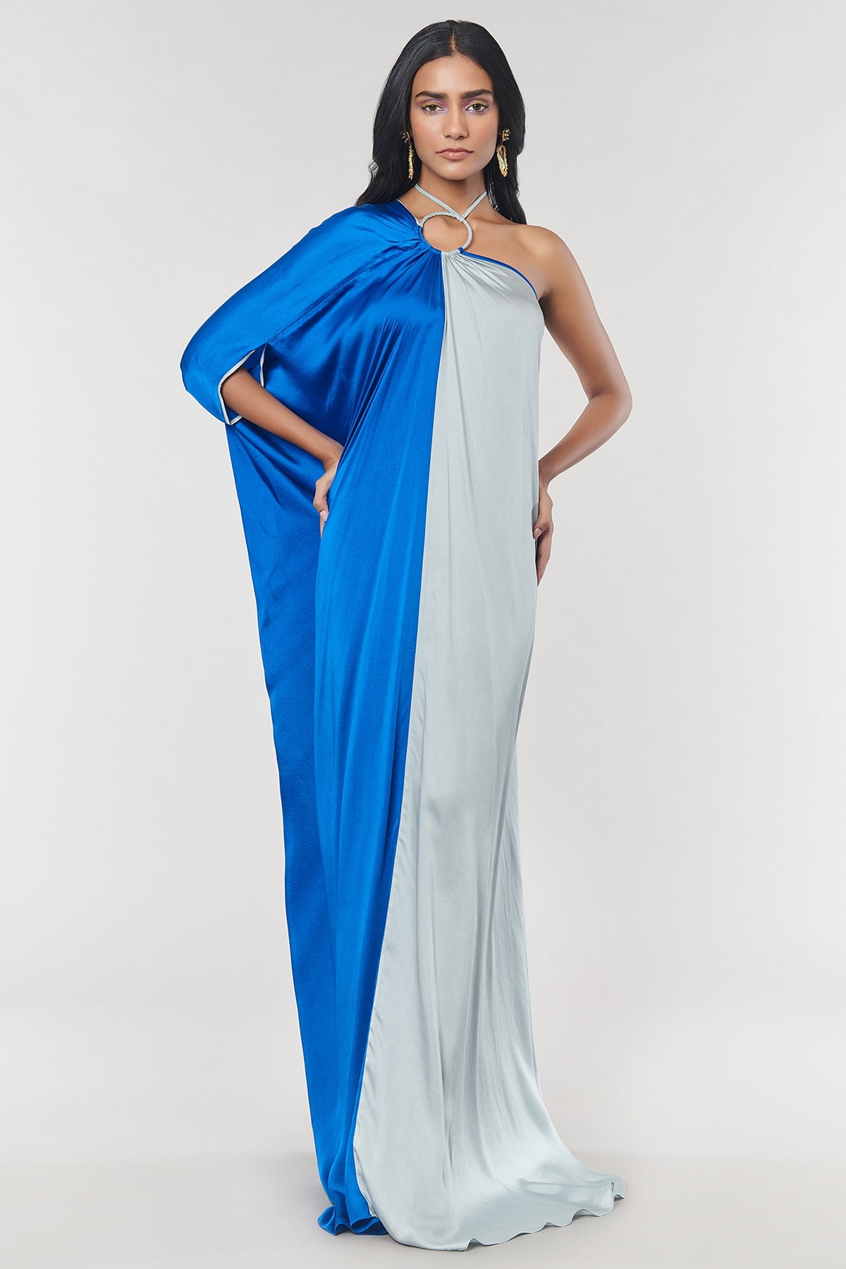 Blue & Grey One Shoulder Ring Gown