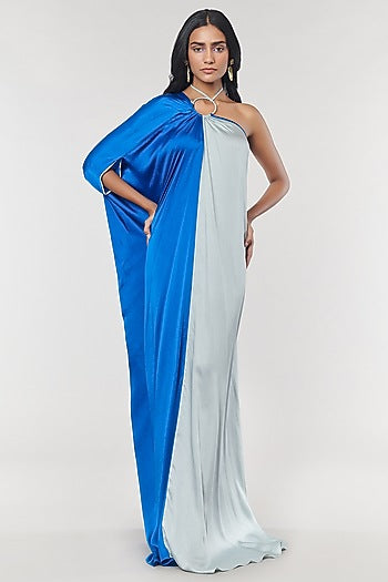 Blue & Grey One Shoulder Ring Gown