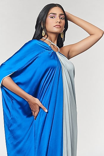 Blue & Grey One Shoulder Ring Gown