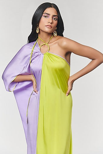 Lilac & Neon One Shoulder Ring Gown