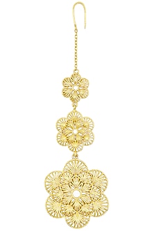 Gold Plated Three Flower Drop Maang Tikka