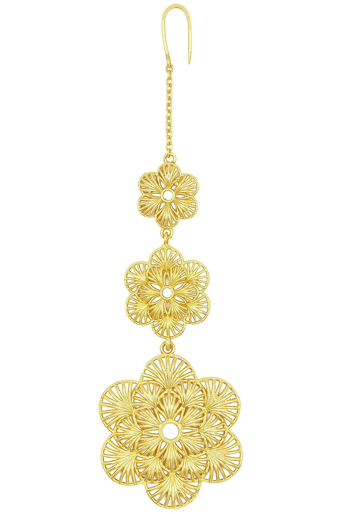 Gold Plated Three Flower Drop Maang Tikka