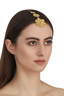 Gold Plated Three Flower Drop Maang Tikka