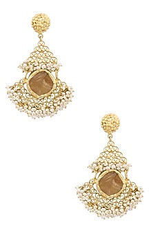 Gold plated citrine stone and pearl beads filigree earrings
