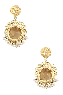 Gold plated citrine stone and pearl beads earrings