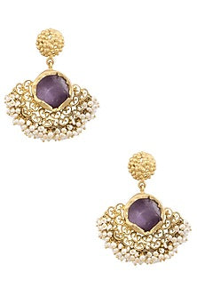 Gold plated amethyst stone and pearl beads earrings