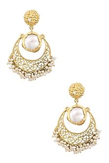 Gold plated baroque pearl crescent earrings
