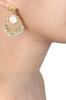 Gold plated baroque pearl crescent earrings