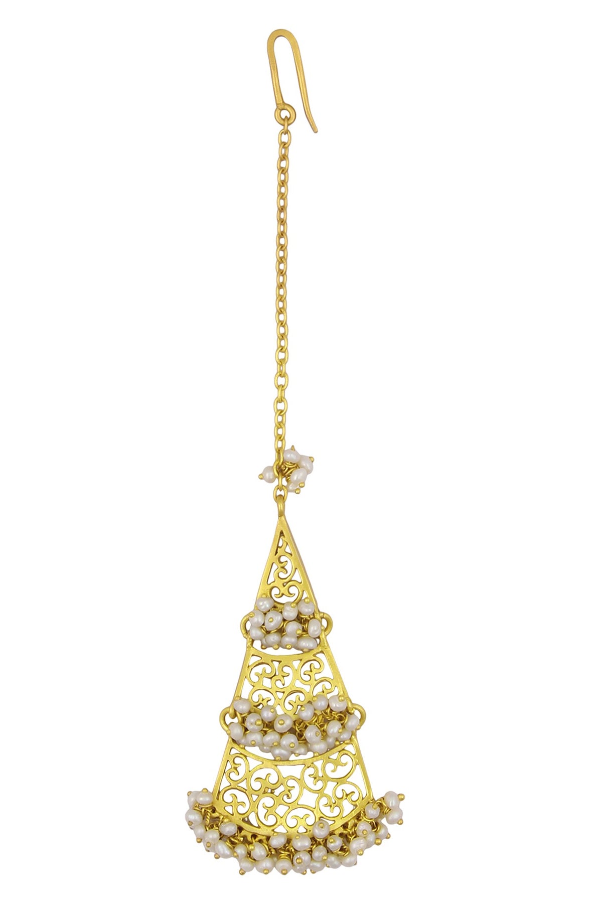 Gold plated triangular filigree motif maang tikka