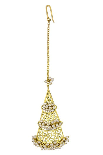 Gold plated triangular filigree motif maang tikka