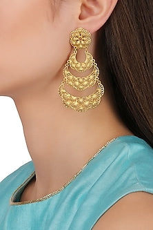 Gold Plated Crescent Layered Earrings