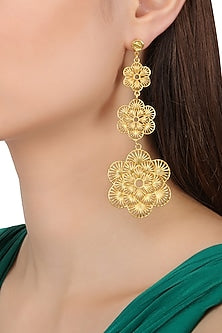Gold Plated Three Drop Flower Earrings