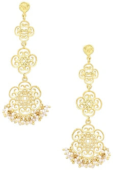 Gold Plated Long Pearl Bead Earrings