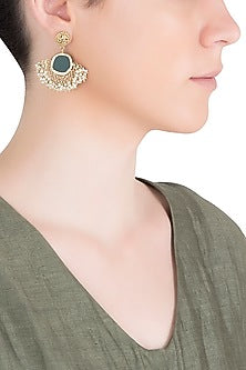 Gold Plated Green Chalcedony Earrings