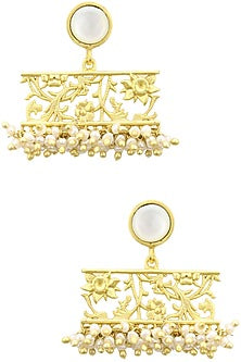 Gold Plated Filigree Mother Of Pearl Drop Earrings