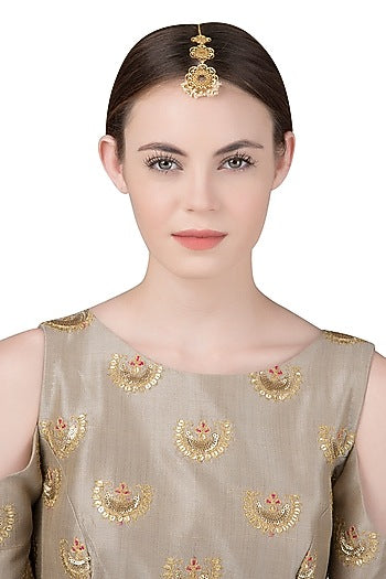 Gold Plated Pearl Beads Maangtika