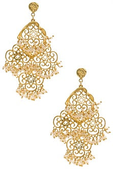 Gold Plated Silver and Pearl Beads Earrings