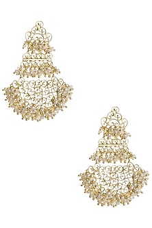 Gold Plated Top To Bottom Pearl Beads Earrings