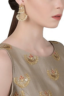 Gold Plated Top To Bottom Pearl Beads Earrings