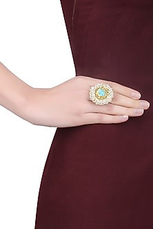 Gold Plated Turquoise Gemstone and Pearl Beads Ring