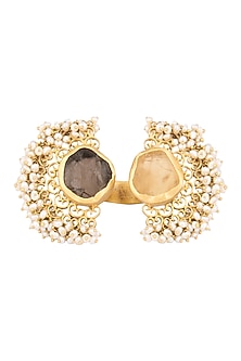 Gold Plated Citrine and Smoky Topaz Double Finger Ring
