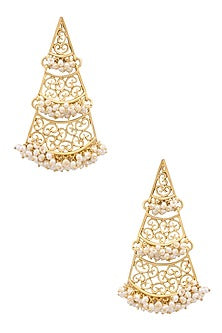 Gold Plated Triangular Filigree Design Earrings