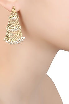 Gold Plated Triangular Filigree Design Earrings