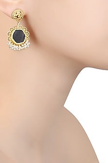 Gold Plated Black Onyx Ruff Earrings