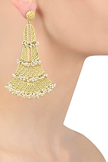 Gold Plated Pearls Oversized Earrings