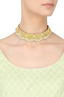 Gold Plated Pearls Filigree Choker Necklace