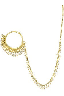 Gold Plated Pearls Hanging Nose Ring/Nath