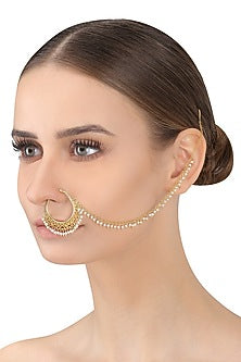Gold Plated Pearls Hanging Nose Ring/Nath