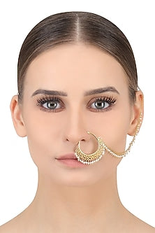 Gold Plated Pearls Hanging Nose Ring/Nath
