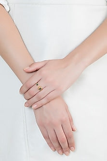 22Kt Gold Plated White Smoky Topaz & Malachite Adjustable Ring