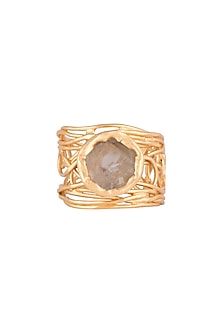 22Kt Gold Plated Whitish Green Amethyst Adjustable Ring