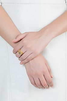 22Kt Gold Plated Whitish Green Amethyst Adjustable Ring