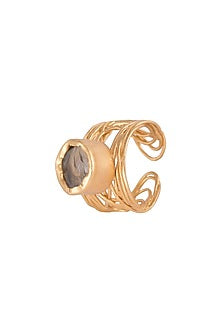 22Kt Gold Plated Whitish Green Amethyst Adjustable Ring