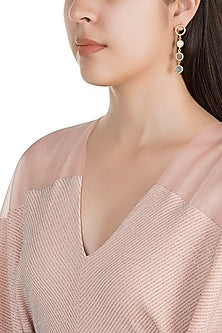 22Kt Gold Plated Baroque Pearl, Rose Quartz & Blue Topaz Earrings