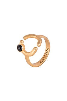 22Kt Gold Plated Black Onyx Adjustable Ring