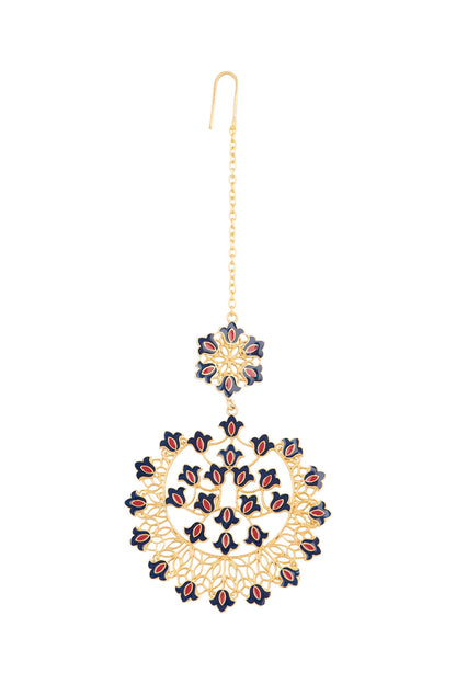 Gold Polish Floral Enameled Maangtika