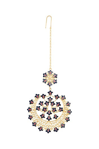 Gold Polish Floral Enameled Maangtika