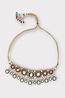 White Finish Kundan Polki & Multi-Colored Stone Choker Necklace Set